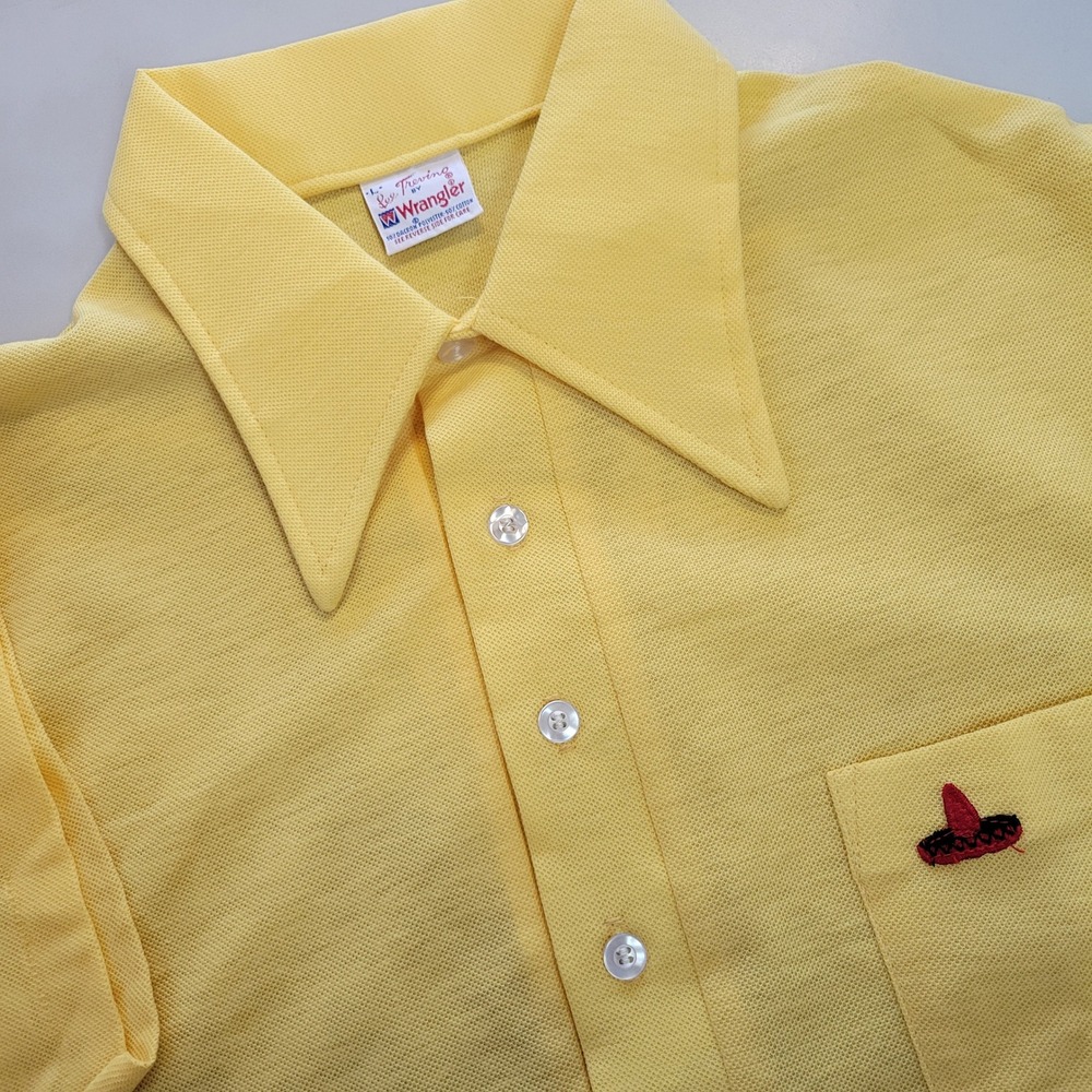 Vintage Lee Trevino by Wrangler Yellow Polo Shirt Sombrero Logo Mens Large 70s
